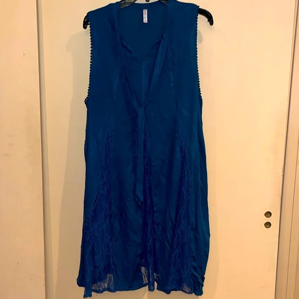 Xhilaration teal midi length sleeveless lacy tiered fully lined dress size XL